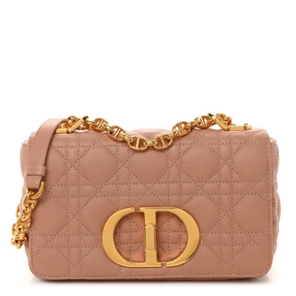 Rare Christian Dior Grained Calfskin Cannage Small Caro Bag Rose De Vents